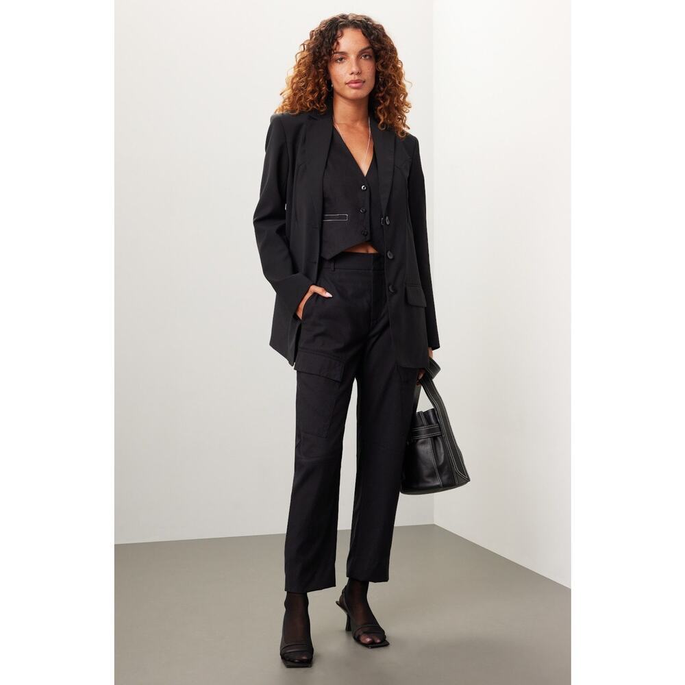 ANOTHER TOMORROW Black Cotton Front Button Fly Cargo Style Trouser Pant Size 42